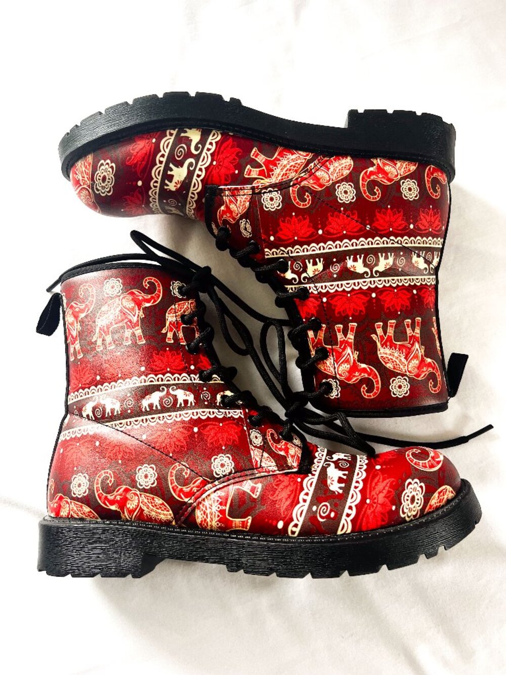 Mandela Elephant Lotus Print Boho Chunky Boots Size 8 - Picture 2 of 10